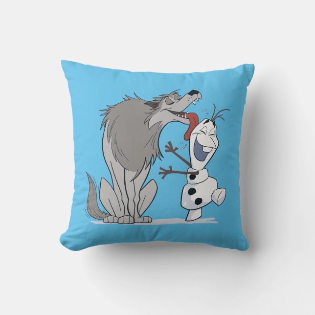 Olaf Licked By Wolf Throw Pillow (Front)