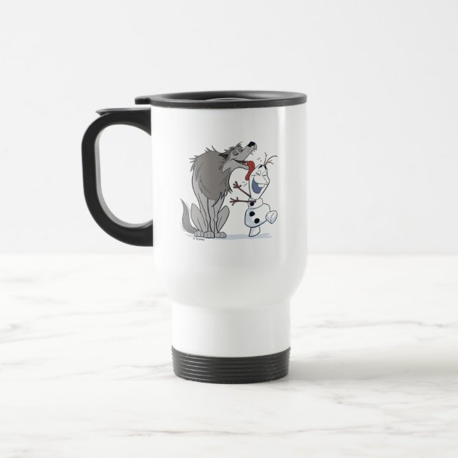 Olaf Licked By Wolf Travel Mug (Left)