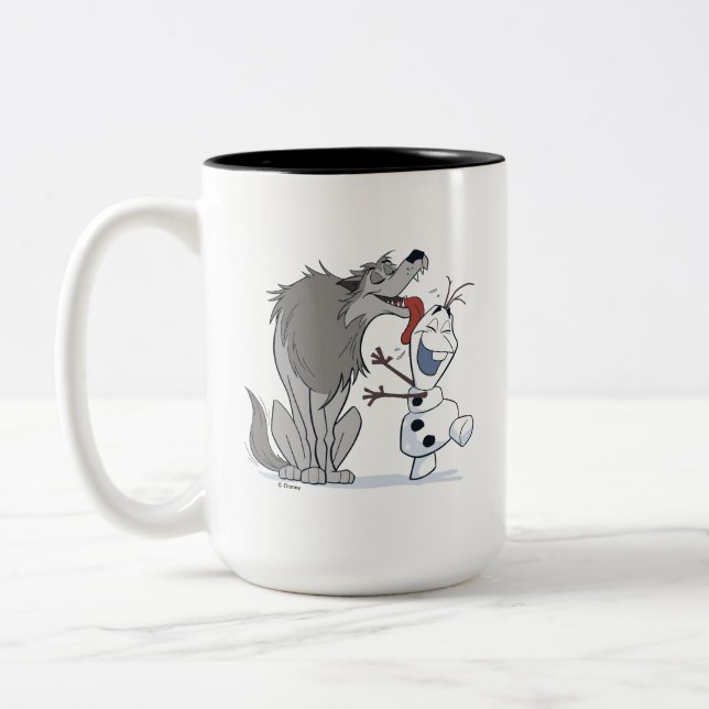 Olaf Licked By Wolf Two-Tone Coffee Mug (Left)