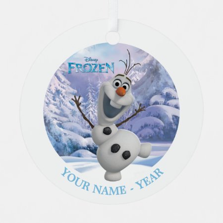 Olaf | Snowflake Background Add Your Name Metal Ornament
