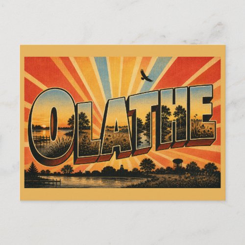 Olathe Kansas Lake Prairie Creek Art Postcard