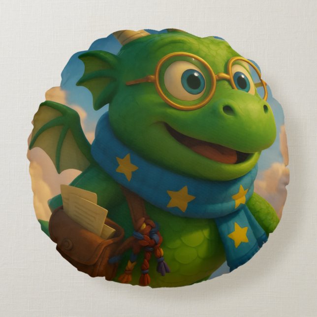 Olbas the Friendly Dragon Round Pillow (Front)