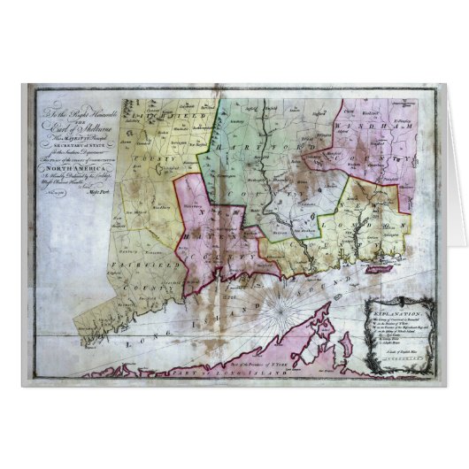 Old 1766 Connecticut Map Cards (Front Horizontal)