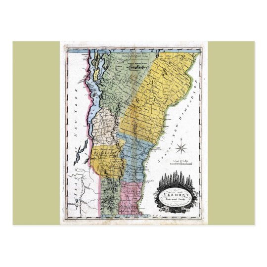 Old 1814 Vermont Map Postcard