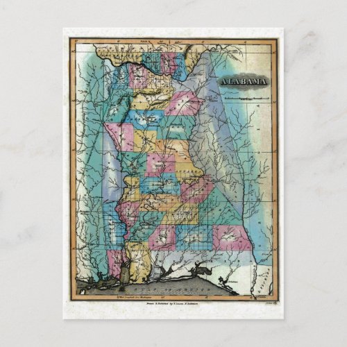 Old 1826 Alabama Map Postcard