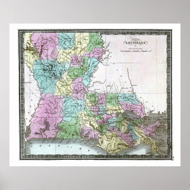 Old 1848 Louisiana Map Poster (Front)