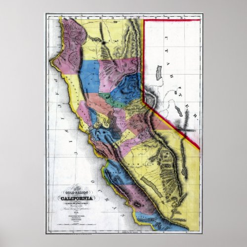 Old 1851 California Map Poster