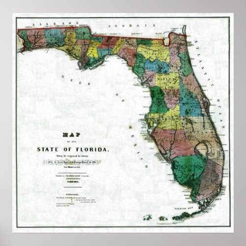 Old 1856 Florida Map Poster