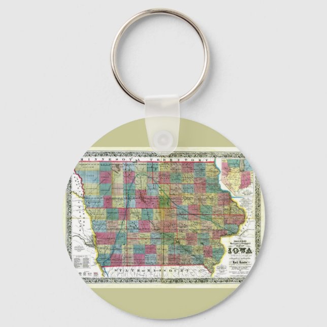 Old 1856 Iowa Map Keychain (Front)