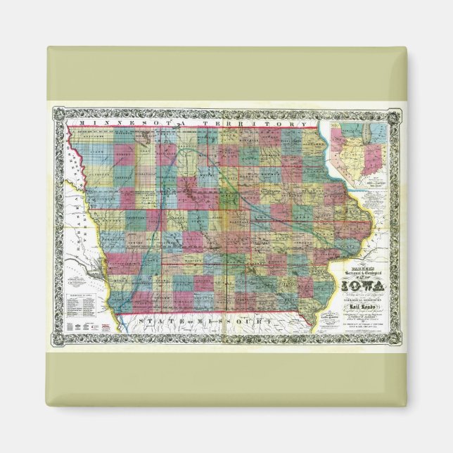 Old 1856 Iowa Map Magnet (Front)