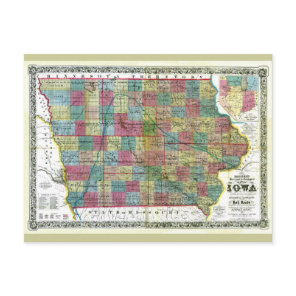 Old 1856 Iowa Map Postcard