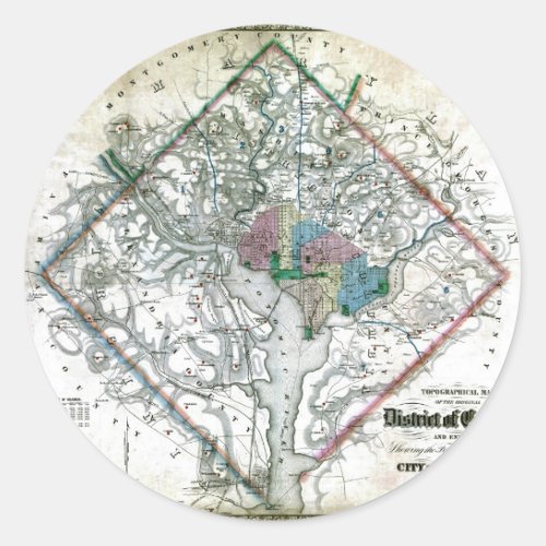 Old 1862 Washington District of Columbia Map Classic Round Sticker