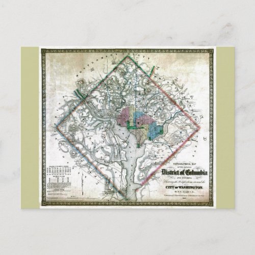 Old 1862 Washington District of Columbia Map Postcard