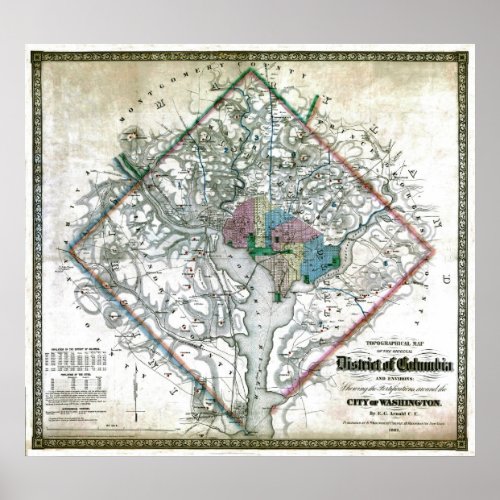 Old 1862 Washington District of Columbia Map Poster
