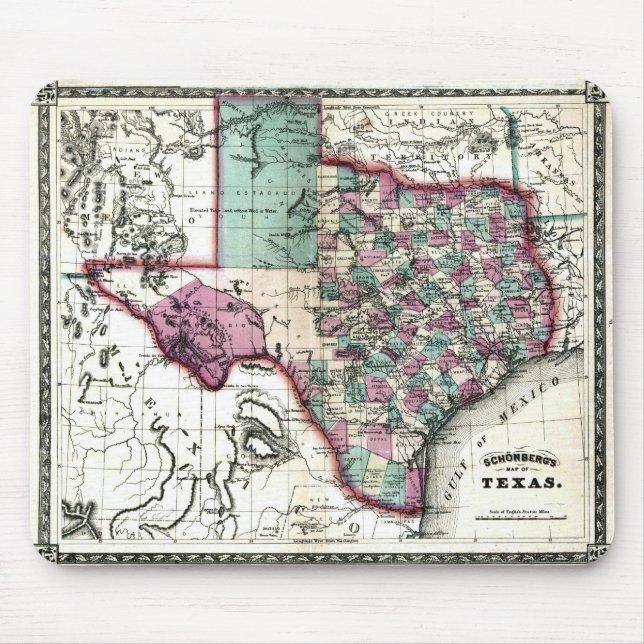 Old 1866 Texas Map Mouse Pad (Front)