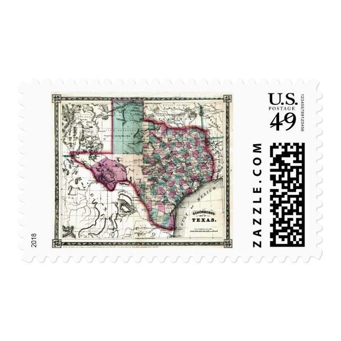 Old 1866 Texas Map Postage Stamps