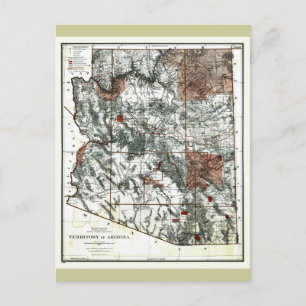 Old 1887 Territory of Arizona Map Postcard