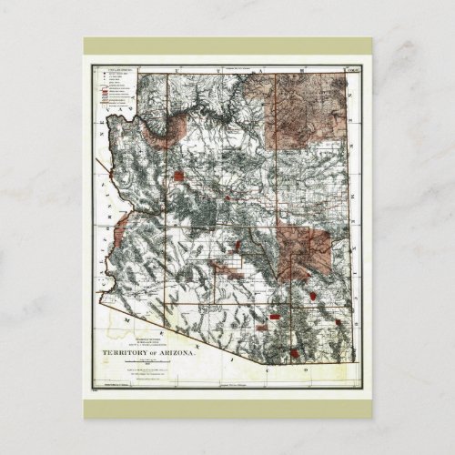 Old 1887 Territory of Arizona Map Postcard