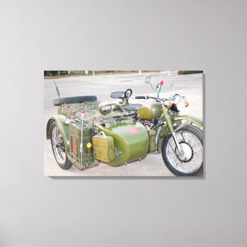 Old 750B_2 army motorcycle with a sidecar Canvas Print