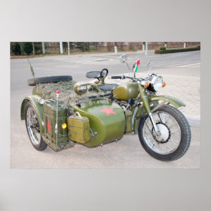 Old 750B-2 motorcycle with a sidecar Poster