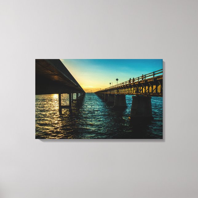 old 7 mile bridge and new 7 mile bridge sunset canvas print (Front)