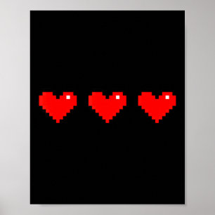 Old 8 Bit Heart Arcade Retro Xel Gamer Valentine's Poster