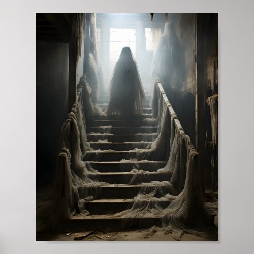 Old Abandoned House Creepy Ghost On The Stairs Poster