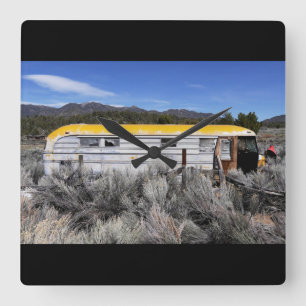 Old Abandoned School Bus Square Wall Clock