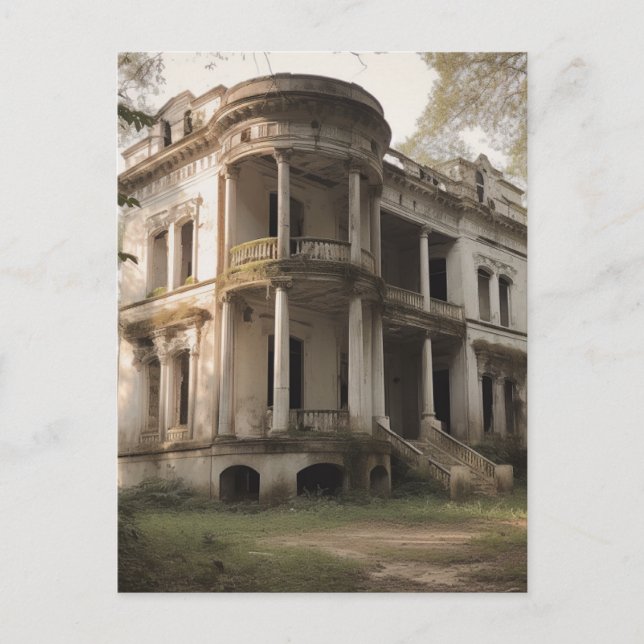 Old Abandoned White Mansion House Postcard (Front)