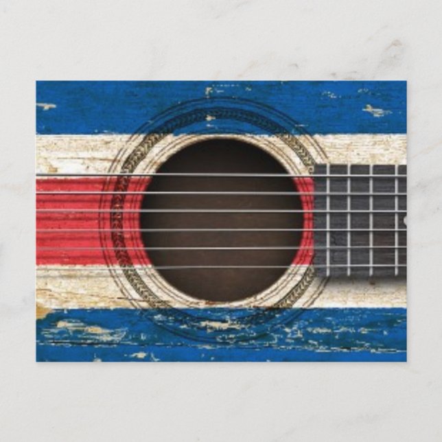 Old Acoustic Guitar with Costa Rica Flag Postcard (Front)