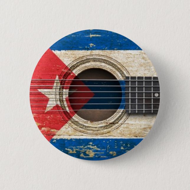 Old Acoustic Guitar with Cuban Flag Button (Front)