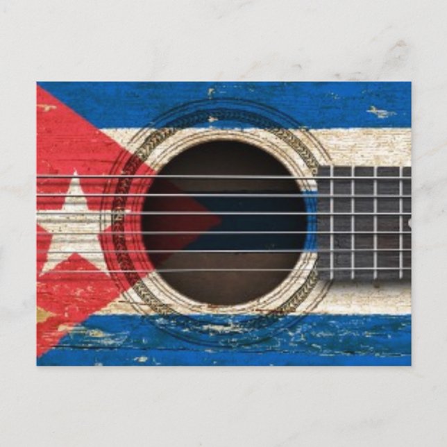 Old Acoustic Guitar with Cuban Flag Postcard (Front)