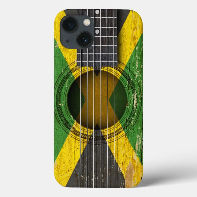 Old Acoustic Guitar with Jamaican Flag Case-Mate iPhone Case (Back)