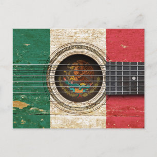 Old Acoustic Guitar with Mexican Flag Postcard