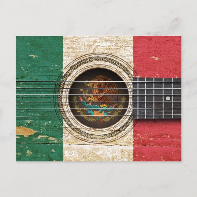 Old Acoustic Guitar with Mexican Flag Postcard (Front)