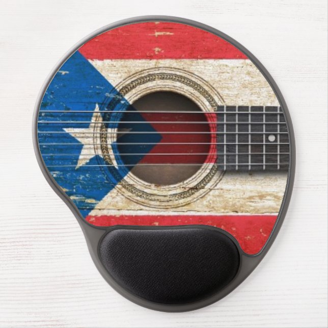 Old Acoustic Guitar with Puerto Rico Flag Gel Mouse Pad (Front)