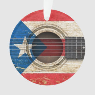 Old Acoustic Guitar with Puerto Rico Flag Ornament