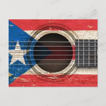 Old Acoustic Guitar With Puerto Rico Flag Postcard by JeffBartels at Zazzle