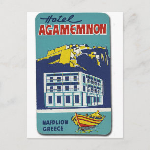 Old Advert Nafplio Greece Hotel Agamemnon Postcard