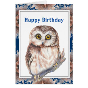 Old Age Birthday Cute Little Owl Bird Cards