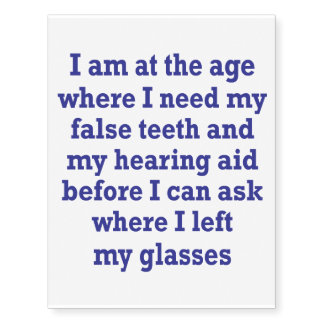 Old Age: False Teeth, Hearing Aid and Lost Glasses Temporary Tattoos