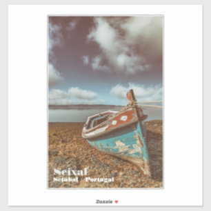Old Aiola. Portuguese traditional boat in a beach Sticker