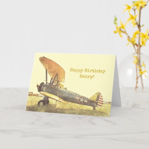Old Airplane Freedom Biplane Custom Birthday  Ca Card