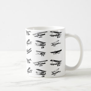 Old airplanes in black and white, vintage aircraft coffee mug