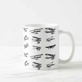 Old airplanes in black and white, vintage aircraft coffee mug