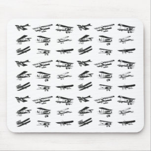 Old airplanes in black and white, vintage aircraft mouse pad