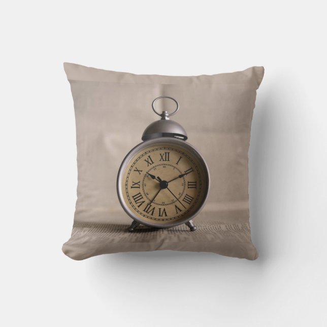 Old Alarm Clock Reversible Throw Pillow (Front)