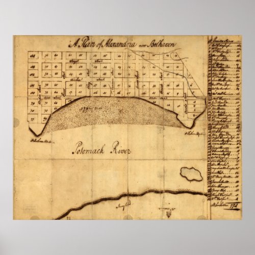 Old Alexandria VA Map by George Washington 1749 Poster