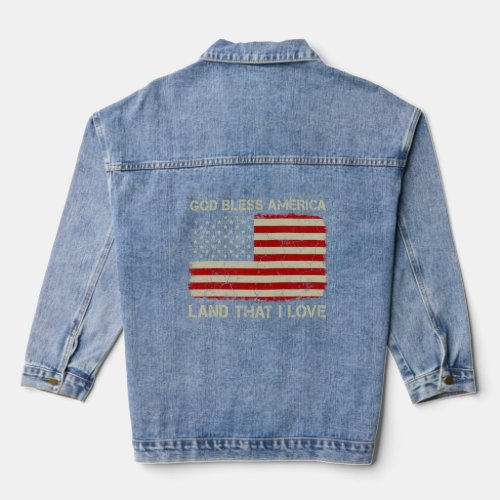 Old American Flag God Bless America Land That I Lo Denim Jacket