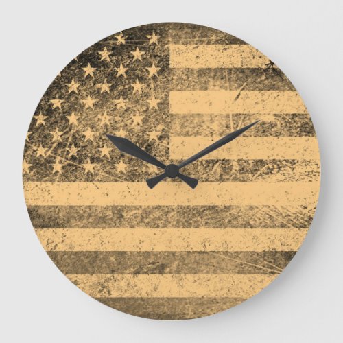 Old American Flag Grunge Large Clock